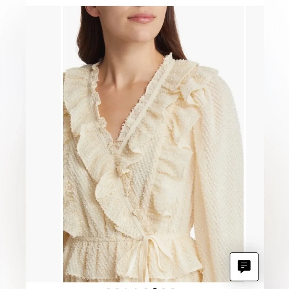 Moon River Cream Long Sleeve Ruffle Dress - Picture 3 of 7